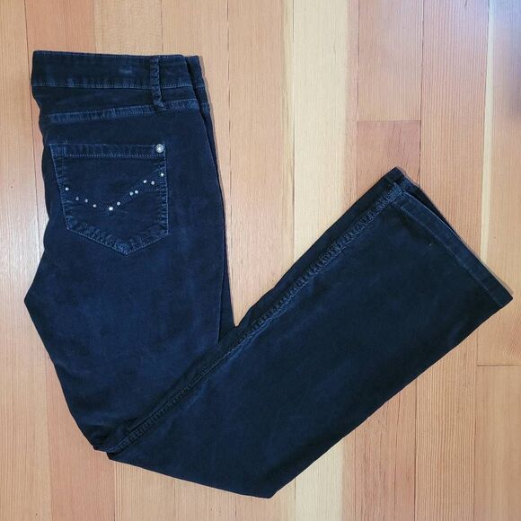 Vintage Y2K black‎ corduroy flared jeans bootcut bedazzled back pockets low rise - Picture 7 of 14
